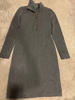 Lauren Ralph Lauren (Green Label) Charcoal Gray Half-Zip Sweater Dress, Size 4